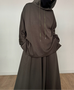 Safar hoodie set knit Khaki tok (top + skirt )