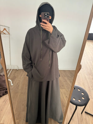 Safar hoodie set knit Khaki tok (top + skirt )
