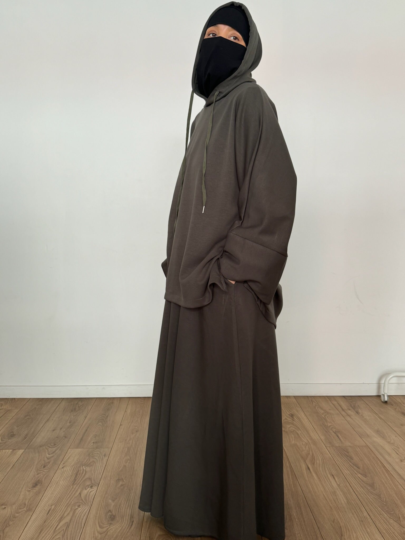 Safar hoodie set knit Khaki tok (top + skirt )