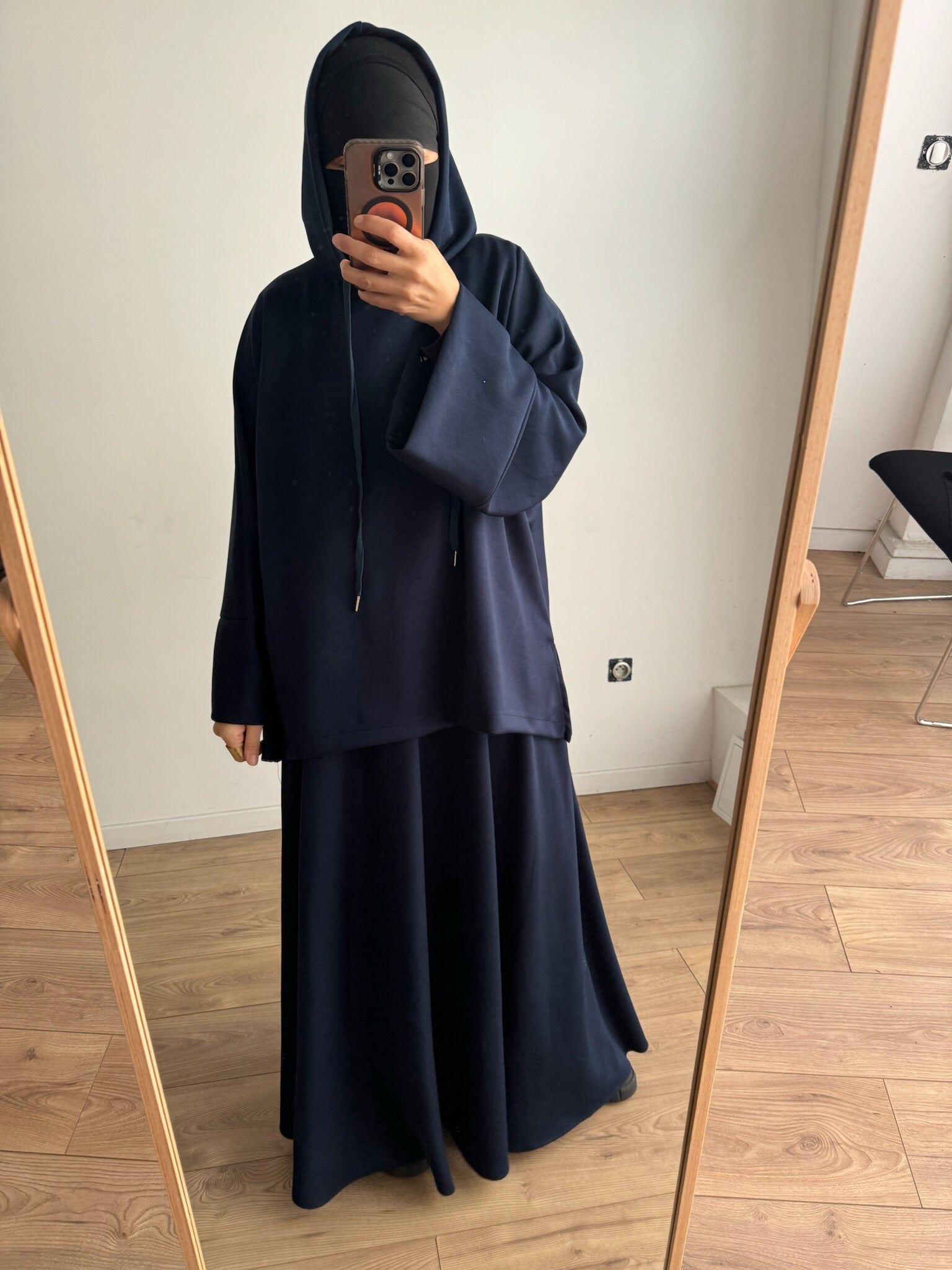 New Safar hoodie set knit Navy tok (top + skirt )