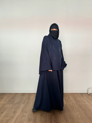 New Safar hoodie set knit Navy tok (top + skirt )