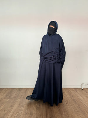 New Safar hoodie set knit Navy tok (top + skirt )