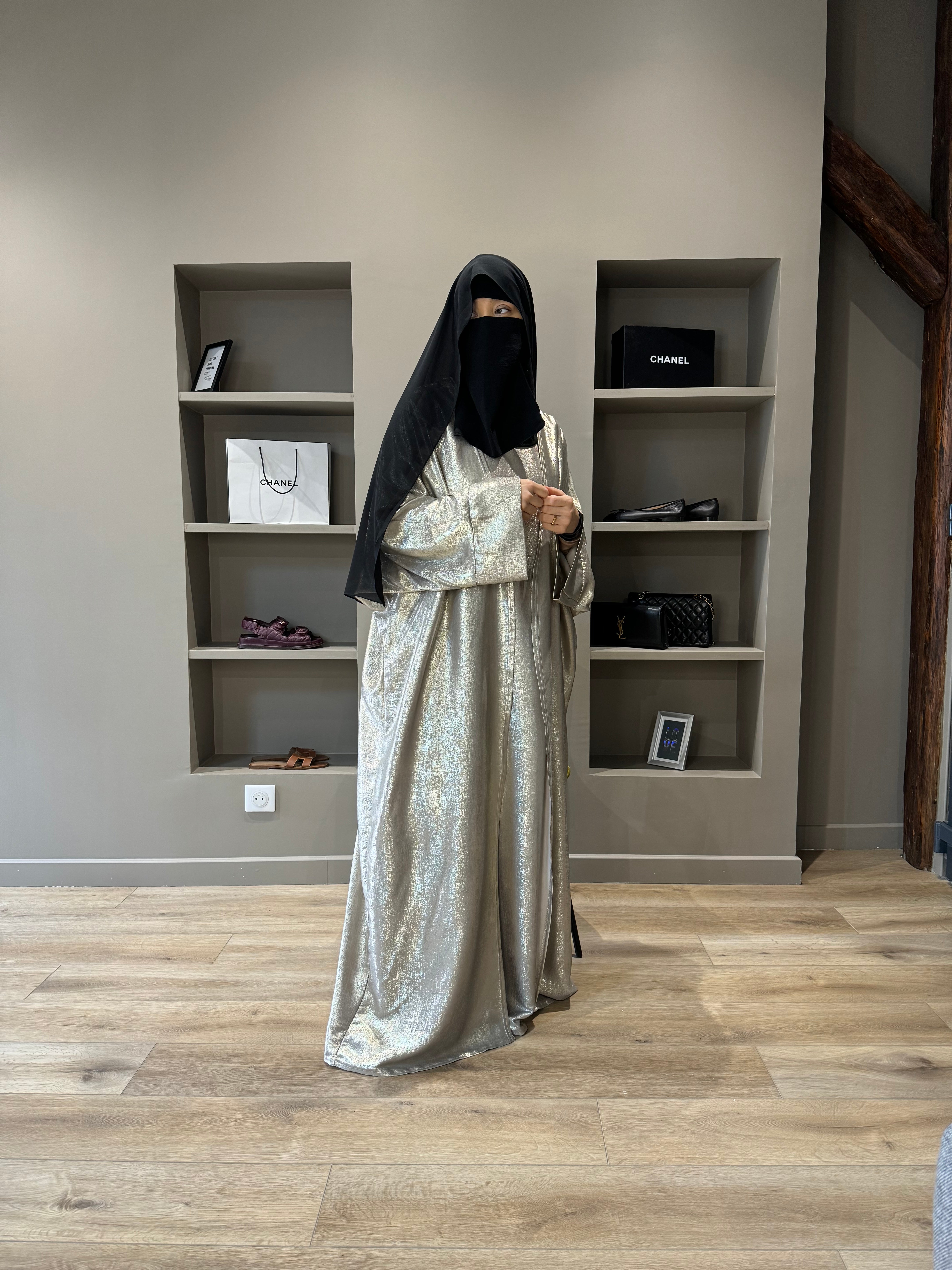 METALIKA SILVER SET (ABAYA+KIMONO)