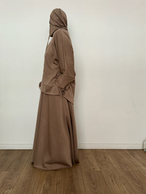 New Safar hoodie set knit Latte tok (top + skirt )
