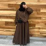 New Safar hoodie set knit Latte tok (top + skirt )