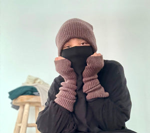 DOUDOU SET WOOL BEANIE & MITTENS KNIT