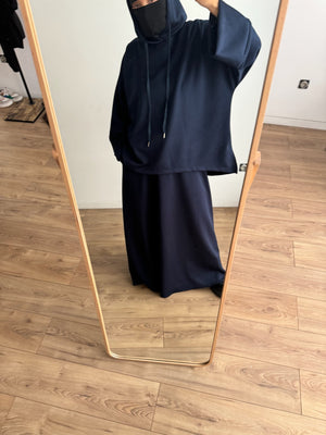 New Safar hoodie set knit Navy tok (top + skirt )