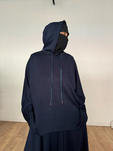 New Safar hoodie set knit Navy tok (top + skirt )