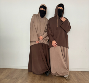 New Safar hoodie set knit Latte tok (top + skirt )
