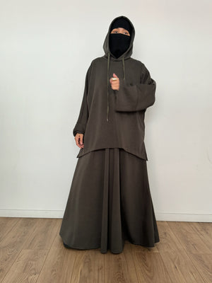 Safar hoodie set knit Khaki tok (top + skirt )