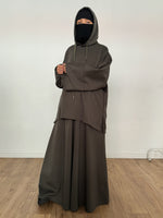 Safar hoodie set knit Khaki tok (top + skirt )