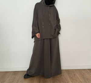 Safar hoodie set knit Khaki tok (top + skirt )