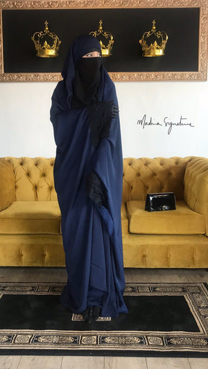 JILBAB KIMONO YASMEEN DELUXE BLUE (LACE OR PLAIN )