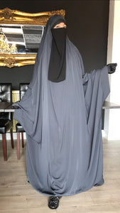JILBAB KIMONO YASMEEN DELUXE GREY (LACE OR PLAIN SLEEVES)