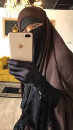 JILBAB KIMONO YASMEEN DELUXE CHOCO (LACE OR PLAIN)