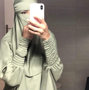 JILBAB 2 PIECES DELUXE MAKKAH Frilly sleeves  (all colours )