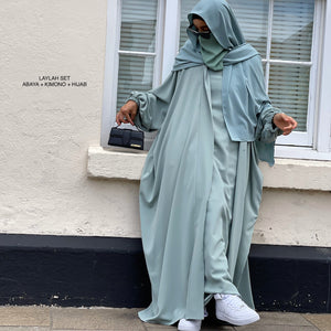 LAYLAH SET ABAYA & KIMONO & HIJAB ( all colours /3 sizes )