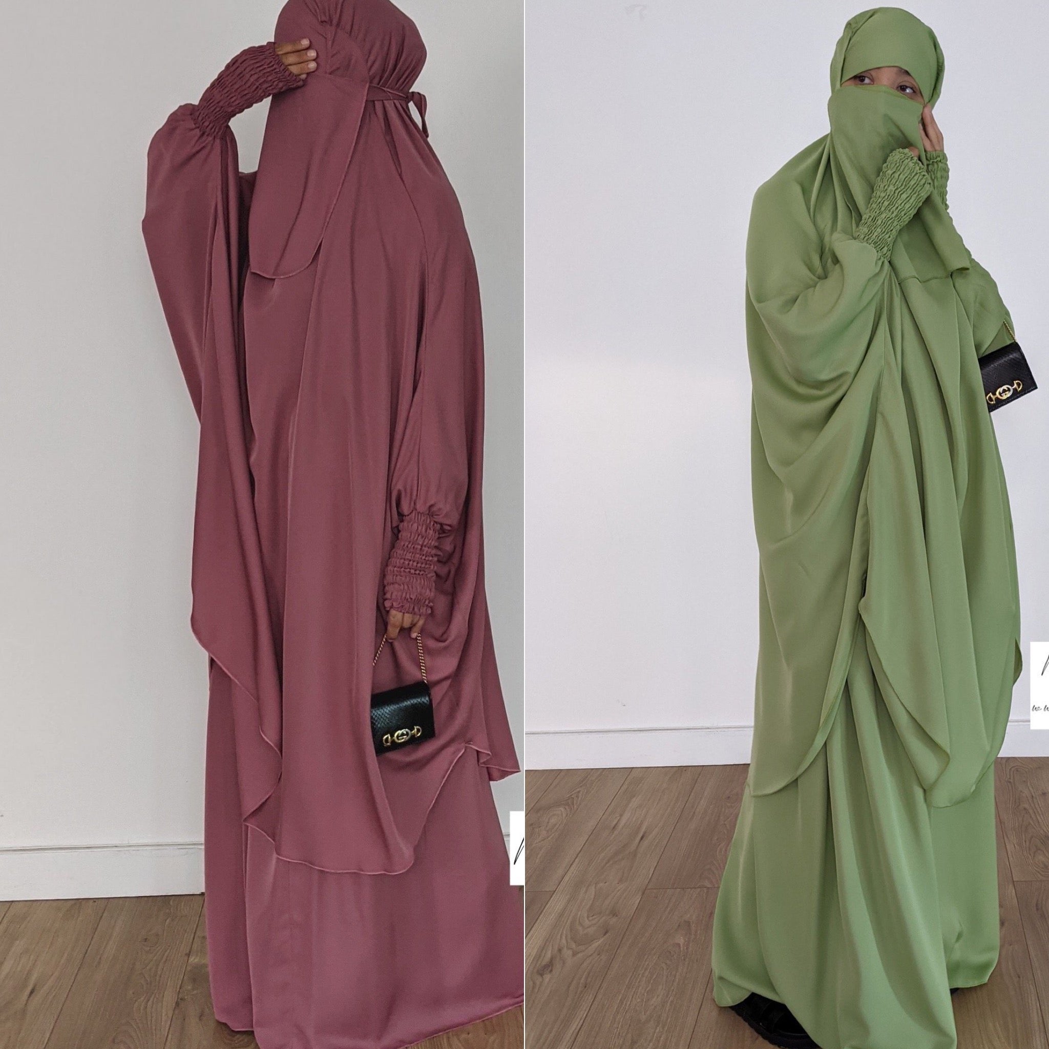 JILBAB 2 PIECES DELUXE MAKKAH + HALF NIQAB (all colours )