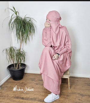 JILBAB 2 PIECES DELUXE MAKKAH + HALF NIQAB (all colours )